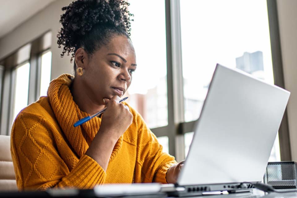 Woman working on laptop